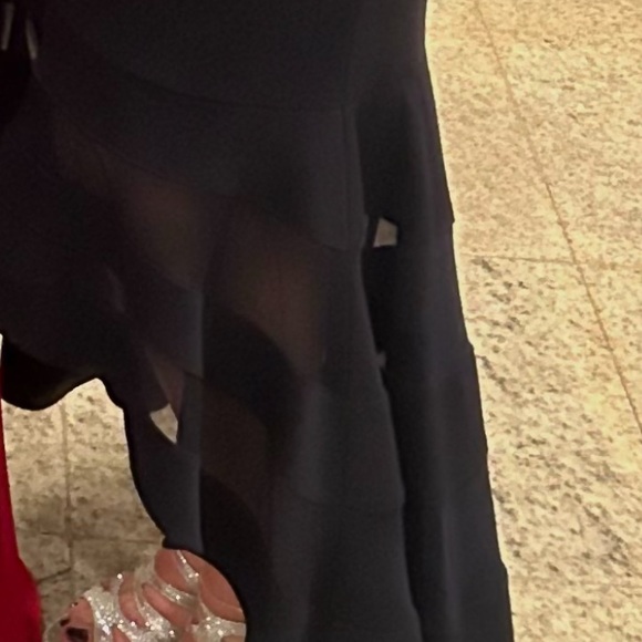 Xscape Scuba crepe sheer stripe high low dress - Picture 3 of 3